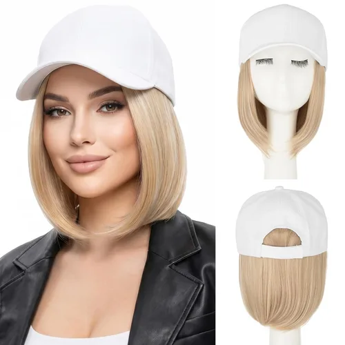 Miniatura 22 de SEGO Gorra de béisbol con extensiones de cabello para mujer, resistente al calor, sintético, 6 pulgadas, ajustable, corta, recta, peluca de repuesto