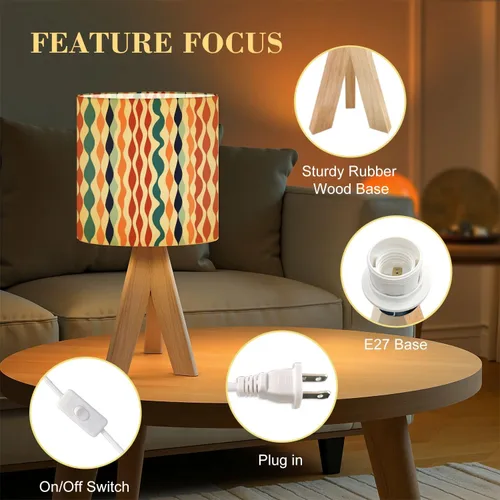 Miniatura 3 de Tripod Table Lamp Retro Checkered Peel Stick Geometric Abstract Modern 1970s Bedside Lamps Small Lamp Nightstand Lamp with Linen Lampshade Table