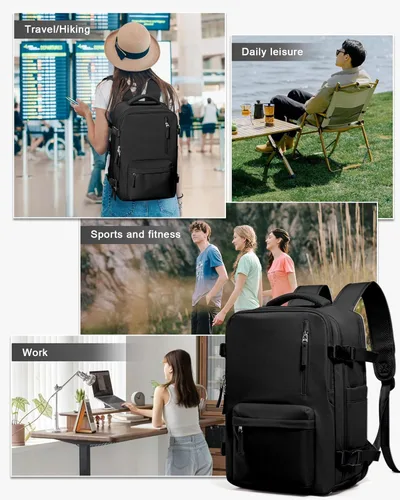 Miniatura 7 de WONHOX - Mochila grande, aprobada para vuelo, unisex, para viajes, trabajo, negocios o laptop, a1-Negro, Medium