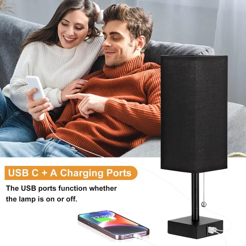 Miniatura 7 de Juego de 2 lámparas de mesita de noche - Lámparas negras para dormitorio con 3 temperaturas de color (3000K/5000K/4000K), dos lámparas cuadradas