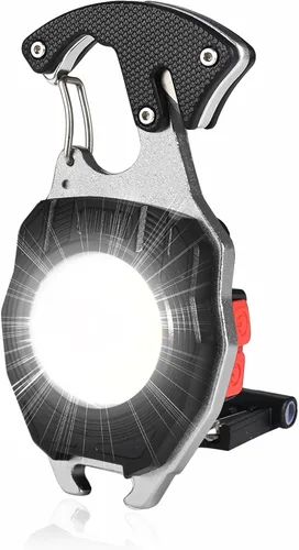 COB - Llavero de luz de trabajo – Multiherramienta recargable para campamento, iniciador de fuego, 7 modos, 1600 lúmenes, para supervivencia de