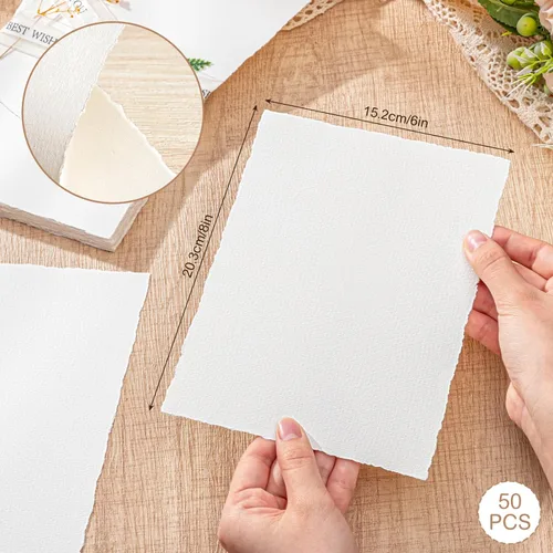 Miniatura 2 de Prudiut 50 hojas de papel de acuarela de 6 x 8 pulgadas, 160 GSM con borde deckled borde, papel hecho a mano con textura rugosa para invitaciones