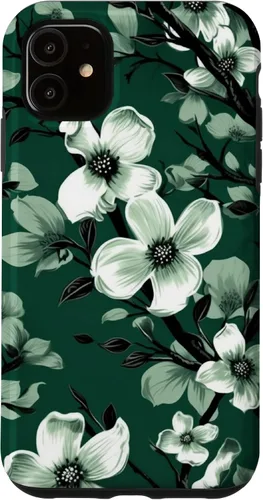 Miniatura 8 de White Dogwood Flower Pattern Green Black & White Case for iPhone 17