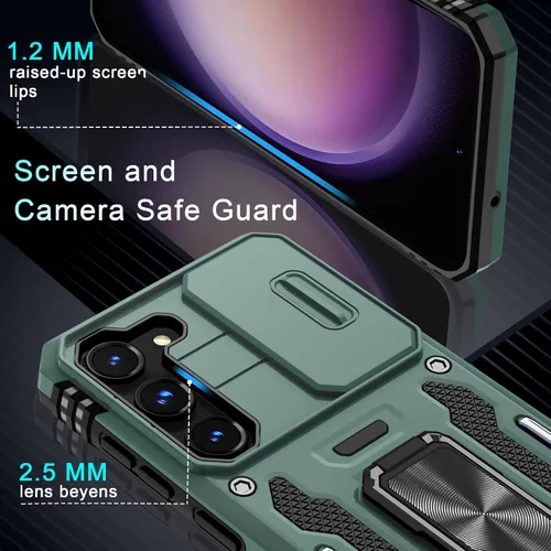 Miniatura 6 de DEERLAMN Funda para Samsung Galaxy S23 con Cubierta Deslizante para Cámara + Protector de Pantalla (2 Paquetes), Soporte de Anillo Giratorio