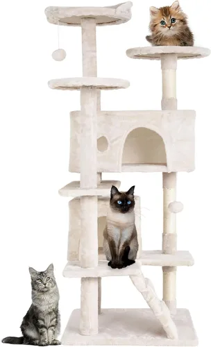 Miniatura 2 de 24/7 Shop at Home Court - Torre de árbol para gatos de varios niveles de 54 pulgadas con bola colgante y postes rascadores para gatos