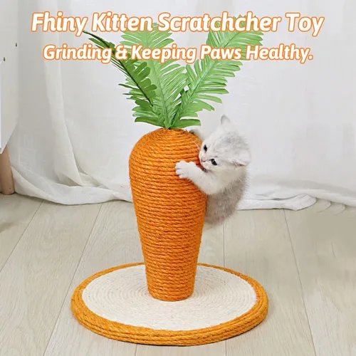 Miniatura 6 de Fhiny Juguete para rascar conejo, rascador interactivo de sisal natural para gatitos de interior, lindo poste rascador de uñas de conejo