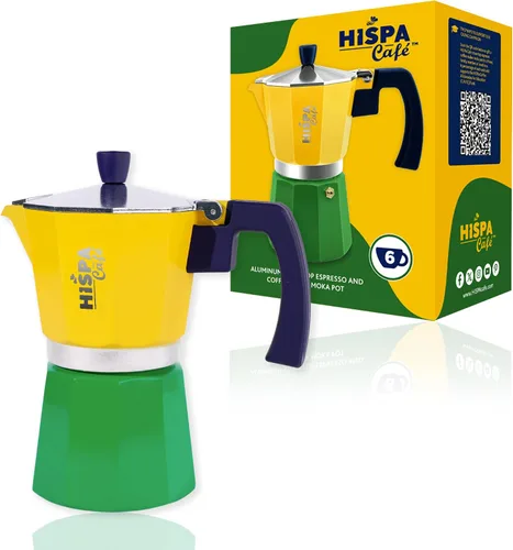 Miniatura 8 de Cafetera de café expreso para estufa, 3 tazas de café expreso (6 onzas), aluminio, plata, verde, azul y amarillo, con temática brasileña, cafetería