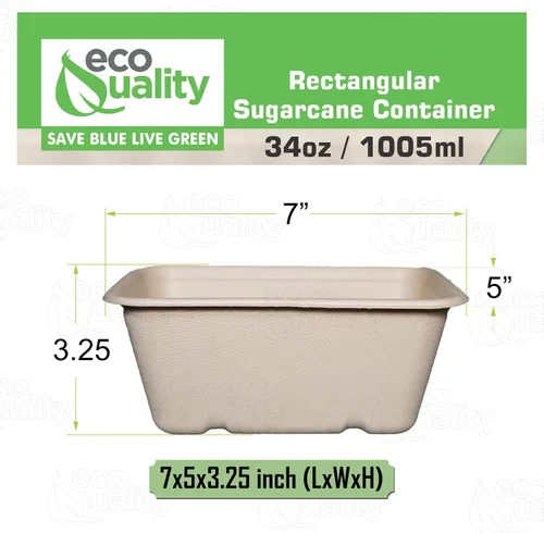 Miniatura 3 de EcoQuality Cuencos desechables de 34 onzas – Cuencos rectangulares compostables de fibra de caña de azúcar, biodegradables, ecológicos, oblongos