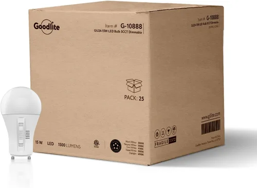 Miniatura 10 de Goodlite Bombilla LED A19 base GU24, 5 colores seleccionables 3000K-3500K-4100K-5000K-6500K, 800 lúmenes, 9 vatios (equivalente a 60 W), alto CRI