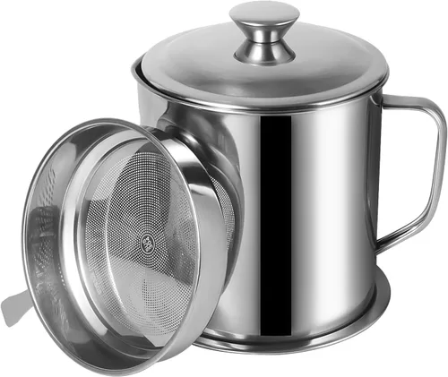 Miniatura 8 de Tellshun Recipiente de grasa de tocino con colador de 1.25 L / 42 oz fuerte atrapador de cocina de acero inoxidable de grado alimenticio con tapa