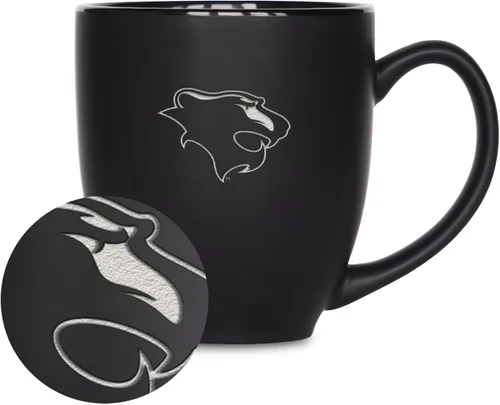 Miniatura 211 de Rico Industries - Taza de cerámica mate negra con grabado láser estándar de 15oz para NCAA (escuelas T & U) - Para bebidas calientes o frías