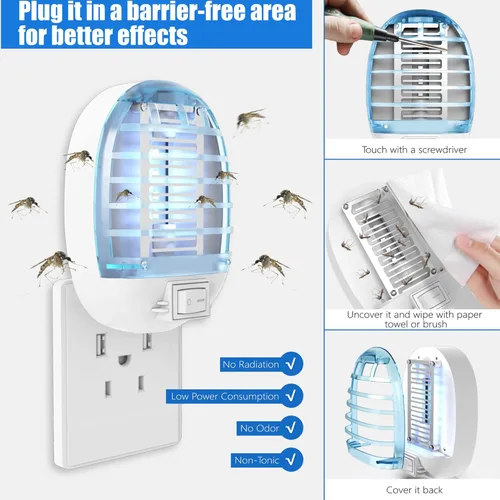 Miniatura 3 de Exterminador de insectos para interiores, trampa para moscas para interiores, mata mosquitos electrónico con luces azules para sala de estar, hogar