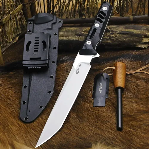 Miniatura 3 de BA-KOR Cuchillo de caza de espiga completa de 14.2 pulgadas (estilo japonés) - Cuchillo de supervivencia de acero DC53 de 0.315 in, mango y funda
