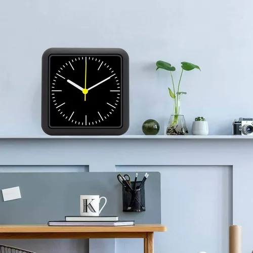 Miniatura 7 de Reloj de pared impermeable para baño, reloj de pared negro para interiores con ventosa, movimiento de cuarzo, marco de plástico, opción flexible