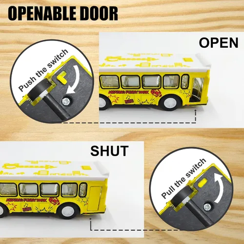 Miniatura 3 de KIDAMI Juego de Coches y Autobuses de Juguete de Metal Fundido a Presión, Escala 1:64, Vehículos de Autobús Urbano de Dos Pisos, Coches de Retroceso