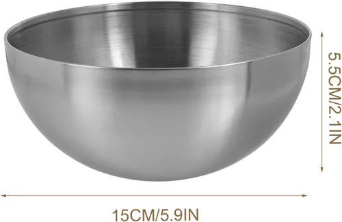 Miniatura 5 de Hemoton 2 cuencos de acero inoxidable para mezclar, cuencos gruesos para servir alimentos para cocinar, hornear, preparar, (plateado, 6 pulgadas)