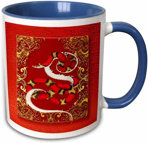 Miniatura 13 de 3dRose (mug_101845_4) Año del zodiaco chino Año de la serpiente Año Nuevo chino rojo, dorado y negro - Taza negra de dos tonos, 11 oz