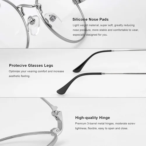 Miniatura 5 de Lentes de lectura redondos de metal pequeños para mujeres y hombres, clásicos, vintage, retro, bloqueo de luz azul, lectores de computadora Plateado