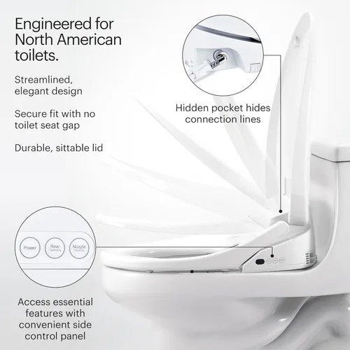 Miniatura 3 de Brondell Asiento de inodoro con bidé S1400, asiento de inodoro inteligente, doble de acero inoxidable, boquilla autolimpiante con tecnología Clean