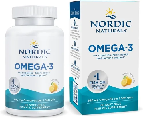 Nordic Naturals Omega-3, sabor a limón, 60 geles suaves, 690 mg de omega-3, aceite de pescado, EPA y DHA, apoyo inmunológico, salud del cerebro y