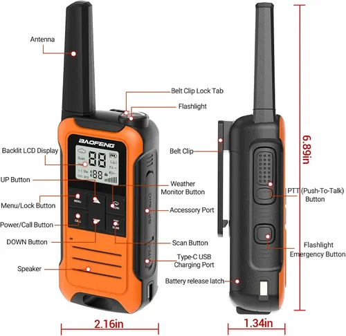 Miniatura 7 de Walkie Talkies de Largo Alcance para Adultos, Walkie Talkie Recargable Baofeng F22 Radio FRS Walky Talky Walkie-Talkie Familiar con Batería de 1400