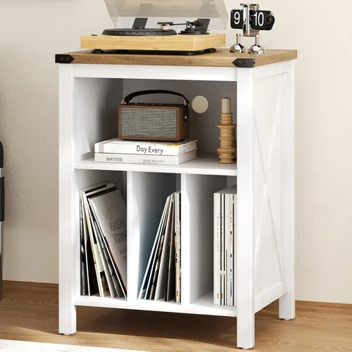 Miniatura 2 de 4 EVER WINNER Soporte para tocadiscos con almacenamiento de vinilo, soporte para discos con 3 divisores, soporte abierto para hasta 160 álbumes