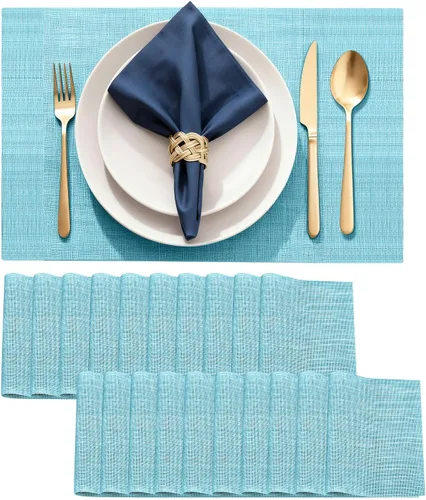 Miniatura 12 de Juego de 4 manteles individuales de vinilo duraderos, antideslizantes para mesa de comedor, resistentes al calor, lavables, de PVC, fáciles