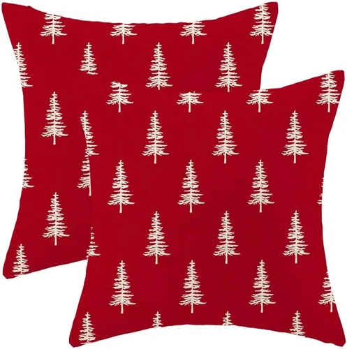 Miniatura 8 de AEIOAE Juego de 2 fundas de almohada de Navidad de 12 x 20 pulgadas, color rojo ciervo, alce y ciervo, fundas decorativas de lino de Navidad