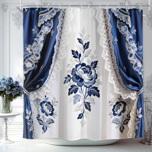 Miniatura 12 de Cortina de ducha floral roja para baño, 60 pulgadas de ancho x 72 pulgadas de largo, flor de cerezo, ciruela, estética asiática, japonesa, acuarela