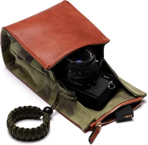 Miniatura 2 de CANPIS - Funda para cámara sin espejo, bolsa de cuero para lente de cámara, bolsa de viaje para fotografía, bolsa de almacenamiento de mano al aire