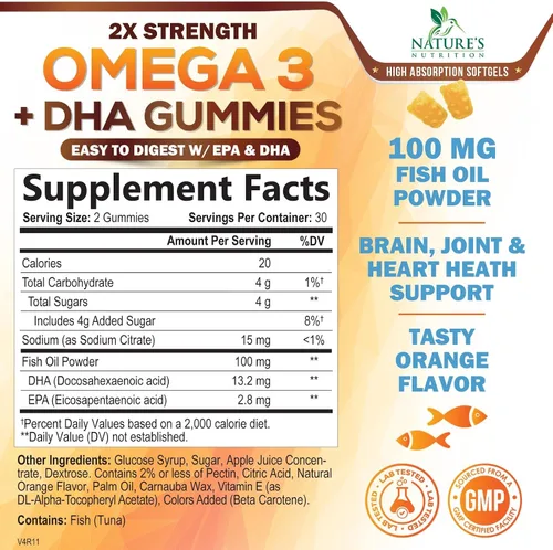 Miniatura 2 de Gomitas de aceite de pescado Omega 3 – Suplemento de goma Omega 3 de triple fuerza con alta absorción DHA y EPA – Apoyo para el corazón