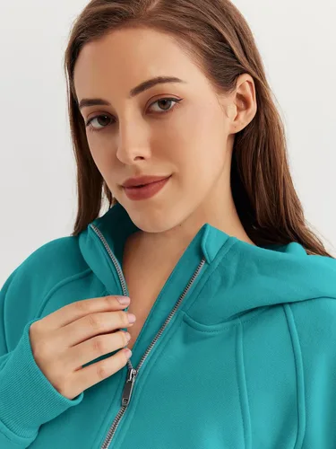 Miniatura 4 de WYNNQUE Sudadera corta con capucha para mujer, manga larga, forro polar, media cremallera, ropa de otoño