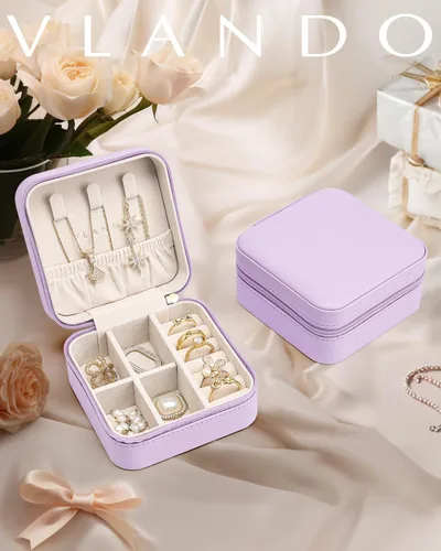 Miniatura 73 de Vlando Regalos de boda – Organizador de viaje de joyería pequeña de piel sintética, estuche de viaje para anillo, mini joyero para aretes, collar