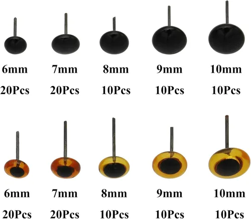 Miniatura 2 de 140pcs aguja fieltro ojos 0.236-0.394 in mini cristal ámbar con ojos negros kits para muñecos de peluche muñecas fieltro lana manualidades Ámbar