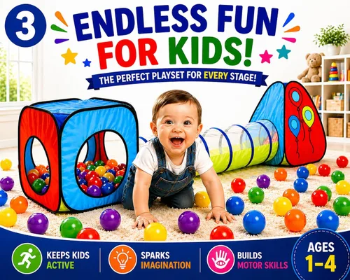Miniatura 3 de Kiddey - Juego de túnel y alberca de pelotas Tiendas de campaña emergentes de 3 piezas para niños, bebés y niños pequeños, niños y niñas Juego