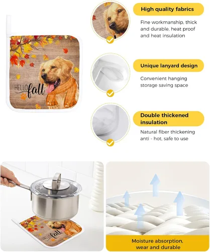 Miniatura 2 de Juego de 2 soportes para ollas de Acción de Gracias para cocina, platos de cacerola, almohadillas a prueba de calor con lazo para colgar