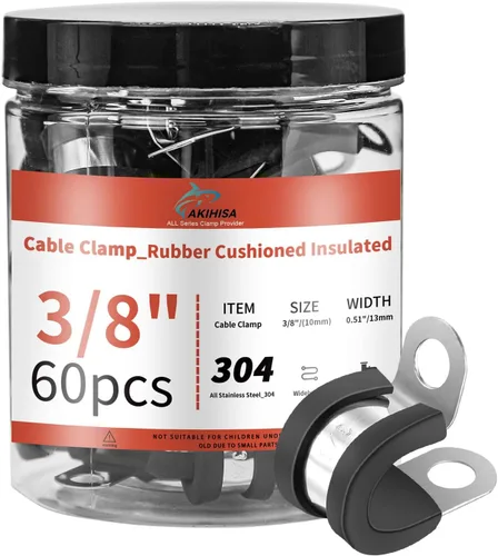 Miniatura 11 de AKIHISA Kit de 56 abrazaderas de cable de 1/4"-1", 7 tamaños, abrazaderas de conducto de acero inoxidable 304, para cable, tubería, manguera, línea