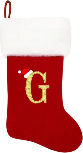 Miniatura 186 de Calcetines de Navidad bordados de 20 pulgadas con monograma, terciopelo negro con puño de felpa blanca supersuave, adornos clásicos para decoración