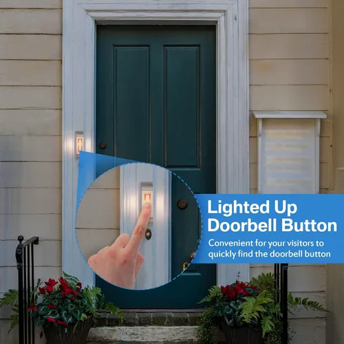Miniatura 3 de Enhon Paquete de 2 Botones Metálicos para Timbre de Puerta, Botón de Timbre de Puerta de Metal Resistente con Luz LED Cálida, Timbre de Garaje