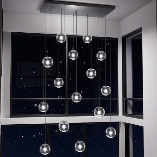 Miniatura 29 de ykolupty Escalera LED de 10 luces LED moderna con globo de cristal, lámpara colgante grande para techos altos, accesorios de iluminación de entrada