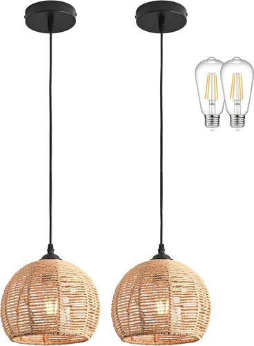 Miniatura 17 de Mini lámpara colgante tejida con cuerda de cáñamo, accesorio de luz tejido, lámpara de araña bohemia, accesorio de lámpara, lámpara colgante de 8.7