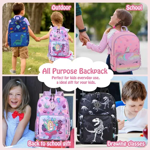 Miniatura 6 de VONXURY - Mochila preescolar ligera para niños pequeños con hebilla de pecho dinosaurio azul