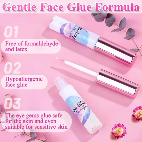 Miniatura 3 de shynek - Pegamento de maquillaje facial para diamantes de imitación, pegamento cosmético con purpurina facial de larga duración, impermeable, 1