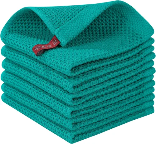 Miniatura 299 de Homaxy Paños de cocina de 100% algodón con tejido de gofre, ultra suaves, absorbentes, de secado rápido, 12 x 12 pulgadas, paquete de 6, amarillo