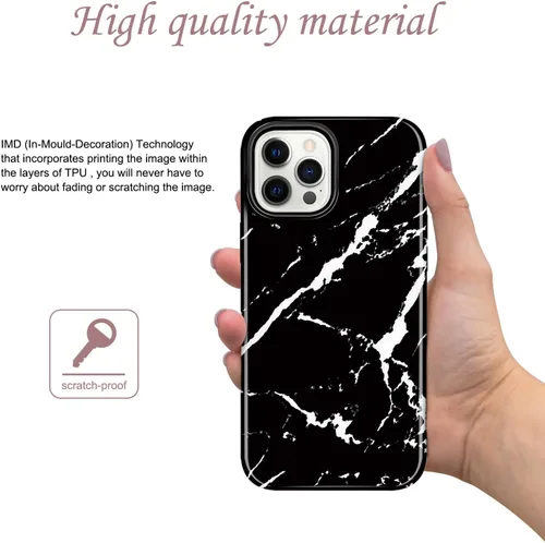 Miniatura 2 de Compatible con iPhone 12 Pro Funda iPhone 12 Funda de mármol delgada a prueba de golpes TPU suave goma silicona funda funda de teléfono negro