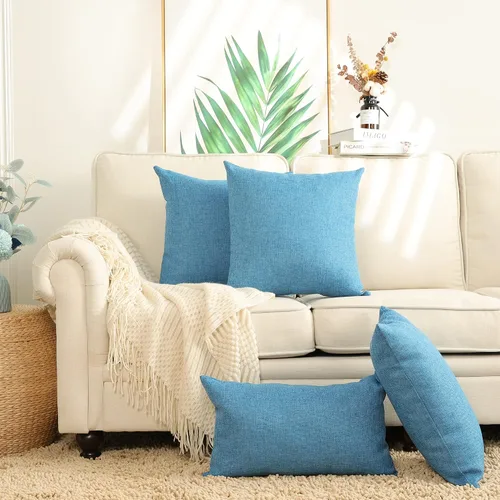 Miniatura 4 de Stellhome Juego de 2 fundas de almohada de lino para sofá, fundas de cojín decorativas sólidas de otoño para decoración del hogar, 16 x 16 pulgadas