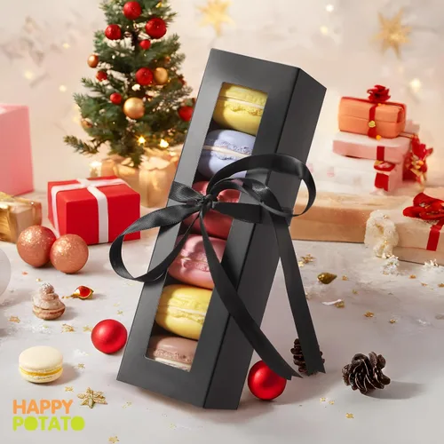 Miniatura 3 de HAPPY POTATO Paquete de 25 cajas de macarrones para 6, 7.2 x 1.9 x 1.9 pulgadas, cajas de embalaje de macarrones, cajas de macarrón negro