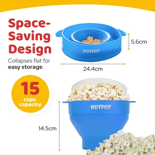 Miniatura 2 de El Hotpop Original - Palomitero para microondas, Popcorn, contenedor de silicona para hacer palomitas de maíz, cuenco plegable sin BPA y apto