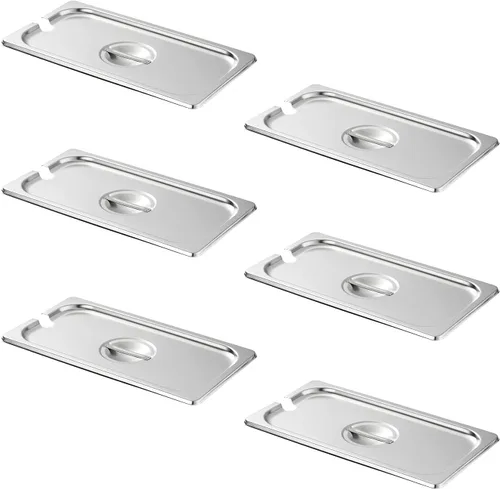 Miniatura 8 de HECMAC Paquete de 6 Tapas de Bandeja de Hotel de Tamaño 1/2 con Muescas, Acero Inoxidable Sólido Resistente para Mesa de Vapor, Tapa de Bandeja