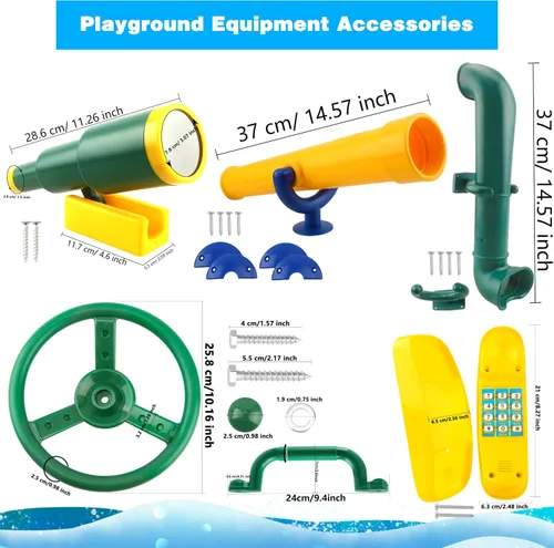 Miniatura 2 de Juego de 11 piezas de columpio para patio de recreo, accesorios de plástico para volante pirata con asas de seguridad, telescopio, periscopio